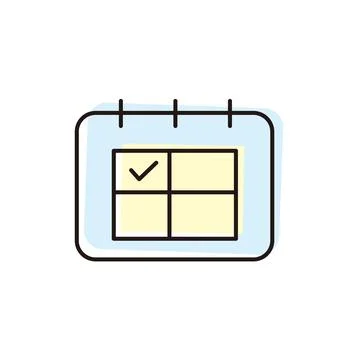 Calendar with checkmark shows completed tasks in simple layout on light Stock Illustration