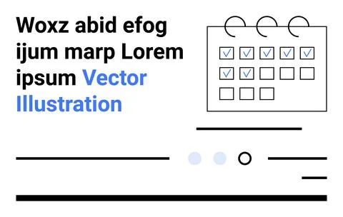 Calendar with Checkmarks, Text Elements and Minimalist Design in Black and Bl Stockillustratie