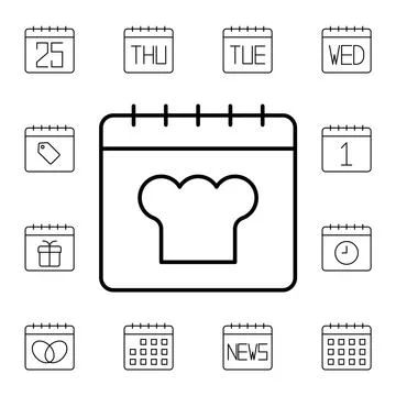 Calendar, chef flat vector icon in calendar pack Illustrazione stock