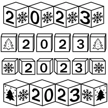 Calendar for Christmas, new year made of cubes with the number 2023, vector Stock Illustration