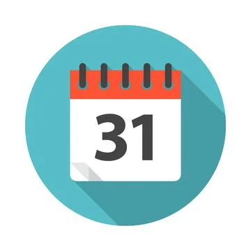 Calendar circle icon with long shadow. Flat design style. Stock Illustration