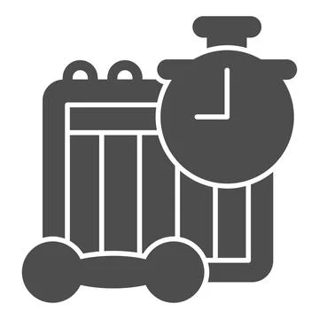 Calendar with clock and dumbbell solid icon, Diet concept, sports schedule sign Stock Illustration