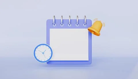 Calendar with clock and notification bell, alert for business planning Stock Illustration