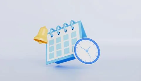 Calendar with clock and notification bell,  work planning, project management Stock Illustration