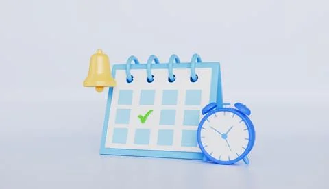 Calendar with clock and notification bell, workflow organization, work plan Stock Illustration