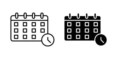 Calendar clock icon in black and white. vector icon pack for websites Stock Illustration
