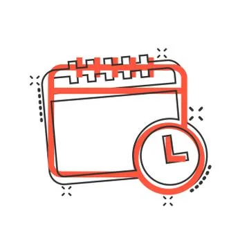 Calendar with clock icon in comic style. Agenda cartoon vector illustration o Stock Illustration