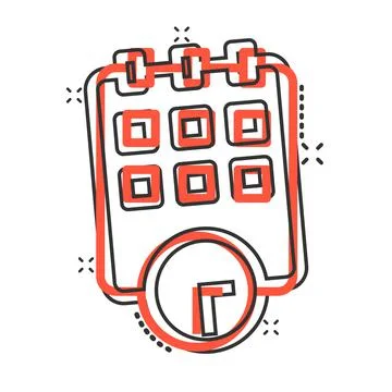 Calendar with clock icon in comic style. Agenda cartoon vector illustration o Ilustración de archivo