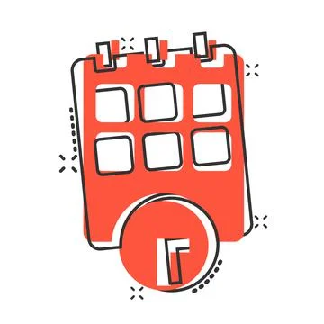 Calendar with clock icon in comic style. Agenda cartoon vector illustration o Illustrazione stock