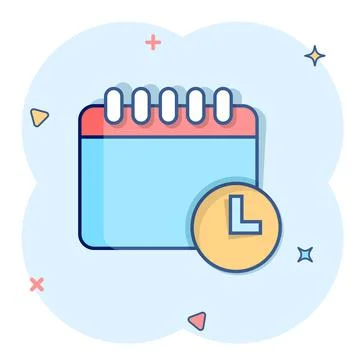 Calendar with clock icon in comic style. Agenda cartoon vector illustration o Stockillustratie