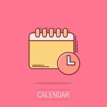 Calendar with clock icon in comic style. Agenda cartoon vector illustration.. Illustrazione stock