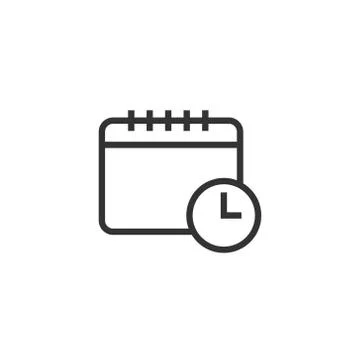 Calendar with clock icon in flat style. Agenda vector illustration on white i Illustrazione stock