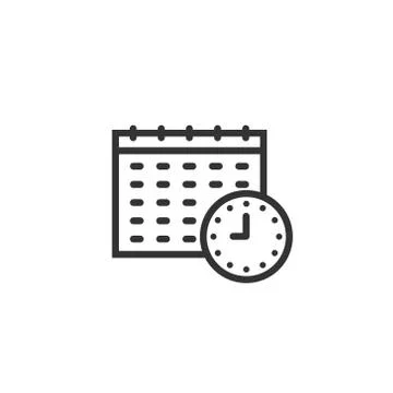 Calendar with clock icon in flat style. Agenda vector illustration on white i Stockillustratie