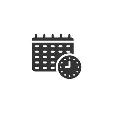 Calendar with clock icon in flat style. Agenda vector illustration on white i 스톡 일러스트