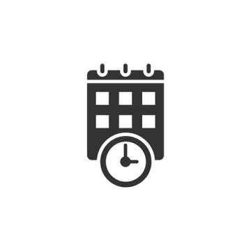 Calendar with clock icon in flat style. Agenda vector illustration on white i Stock Illustration