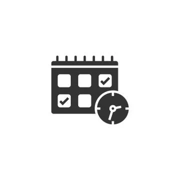 Calendar with clock icon in flat style. Agenda vector illustration on white i Stock Illustration