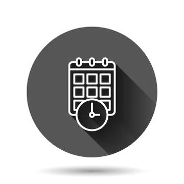 Calendar with clock icon in flat style. Agenda vector illustration on black r イラスト素材