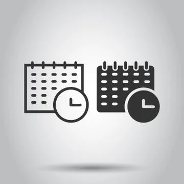 Calendar with clock icon in flat style. Agenda vector illustration on white i Stock Illustration