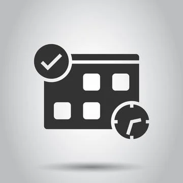 Calendar with clock icon in flat style. Agenda vector illustration on white i 스톡 일러스트