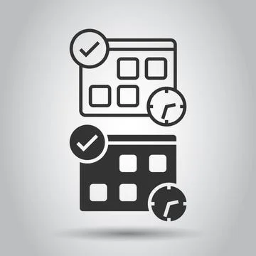 Calendar with clock icon in flat style. Agenda vector illustration on white i Stockillustratie