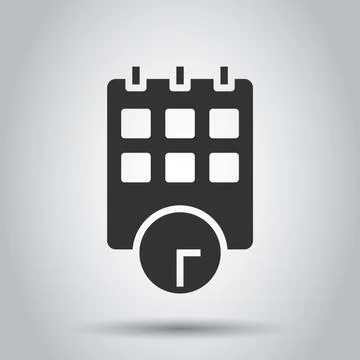 Calendar with clock icon in flat style. Agenda vector illustration on white i Stockillustratie
