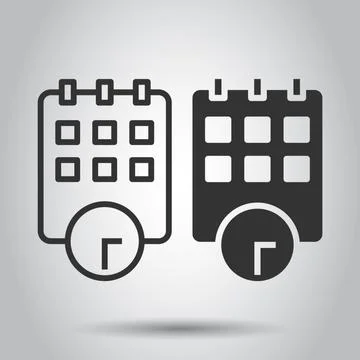 Calendar with clock icon in flat style. Agenda vector illustration on white i Stock Illustration