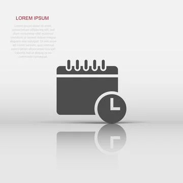 Calendar with clock icon in flat style. Agenda vector illustration on white.. イラスト素材