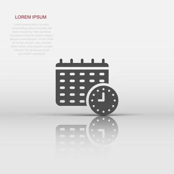 Calendar with clock icon in flat style. Agenda vector illustration on white.. Stock Illustration