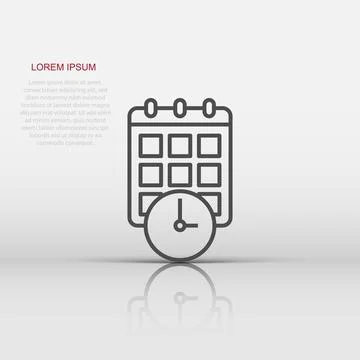 Calendar with clock icon in flat style. Agenda vector illustration on white.. Stock Illustration