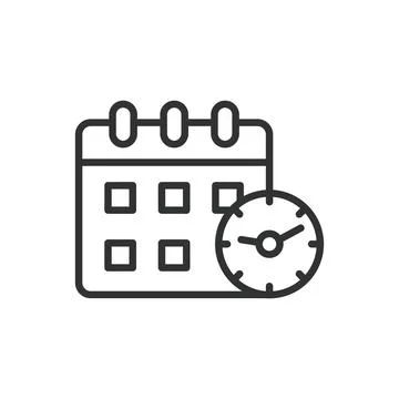 Calendar with clock, icon in line design. Calendar, clock, schedule, time Stock-Illustration