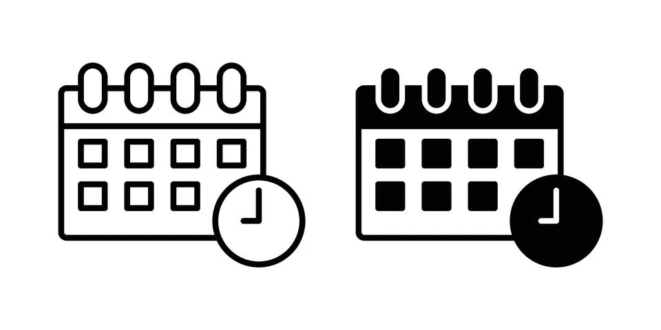 Calendar clock icon. Outline, flat icons Stock Illustration