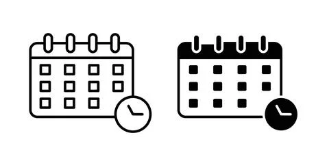 Calendar clock icon symbol. Vector illustration pack in black color. Stock Illustration