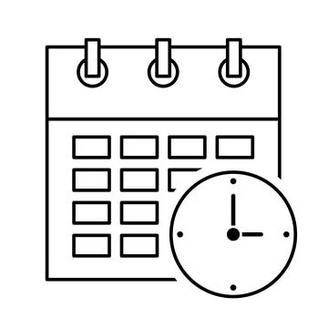 Calendar with Clock Outline Icon. Time Management Vector Illustration Stock Illustration