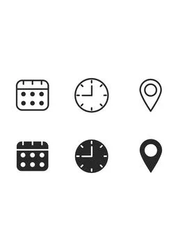 Calendar Clock Pin Location Icon Set Stock Illustration
