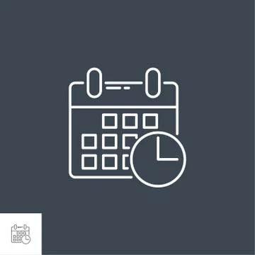 Calendar with Clock Related Vector Line Icon Stock Illustration