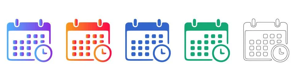 Calendar clock scheduling icon set Stock Illustration