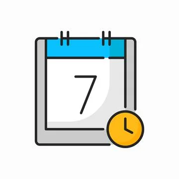 Calendar with clock timer, page with 7 day date 스톡 일러스트