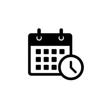 Calendar with clock vector icon. Calendar symbol isolated. Vector EPS10 Stock Illustration