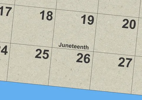 Calendar close up of Juneteenth 2024 on blue background Stock Illustration