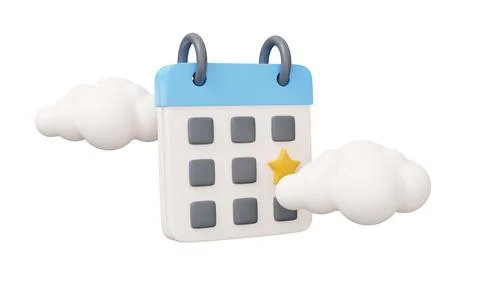 Calendar cloud 3d render. Minimal 3d render illustration isolated on white .. Illustrazione stock