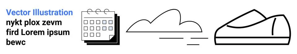 Calendar, Cloud, and Shoe Elements Representing Planning, Weather, and Spor.. Stock Illustration