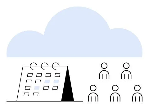 Calendar cloud, and simple human figures. Ideal for productivity, scheduling, Stock Illustration