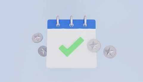 Calendar with Coin and Check Mark, Confirmed payment note Stock Illustration
