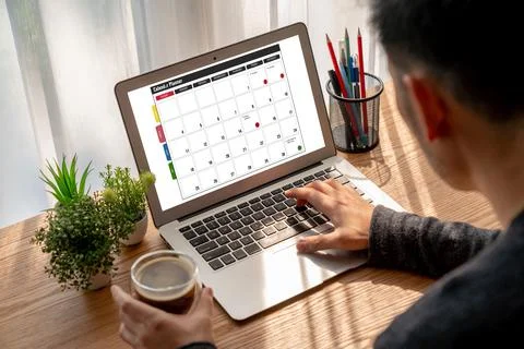 Calendar on computer software application for modish schedule planning 스톡 사진