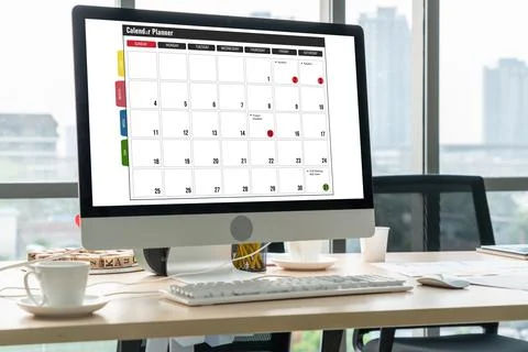 Calendar on computer software application for modish schedule planning Stock Photos