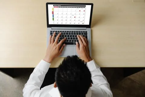 Calendar on computer software application for modish schedule planning 스톡 사진