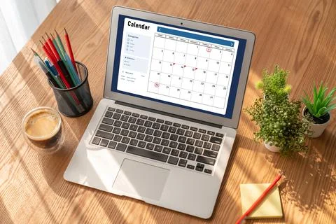 Calendar on computer software application for modish schedule planning Foto stock