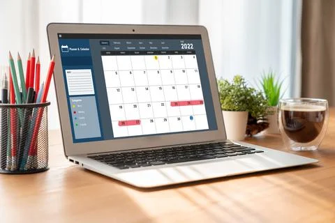 Calendar on computer software application for modish schedule planning Stock Photos