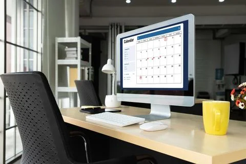 Calendar on computer software application for modish schedule planning Foto stock