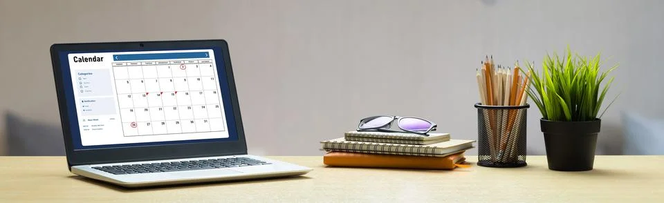 Calendar on computer software application for modish schedule planning Stock Photos